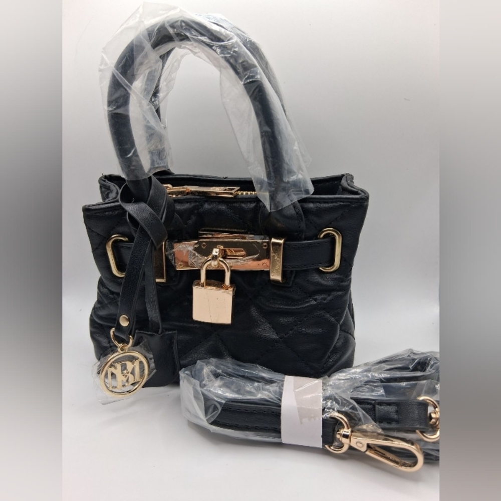 Badgley Mischka Black Satchel with Gold Details Mini